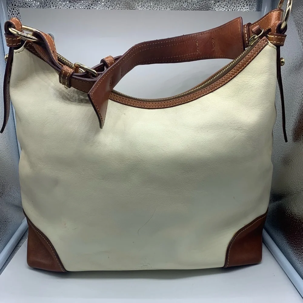 DOONEY And BOURKE genuine florentine vacchetta white leather satchel bag - Picture 3 of 16